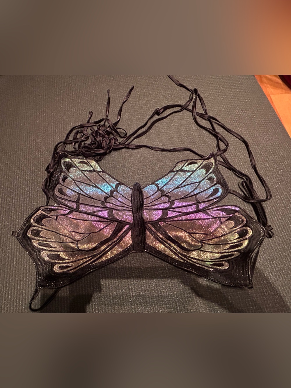 Iridescent Butterfly Wing Lace-Up Bralette